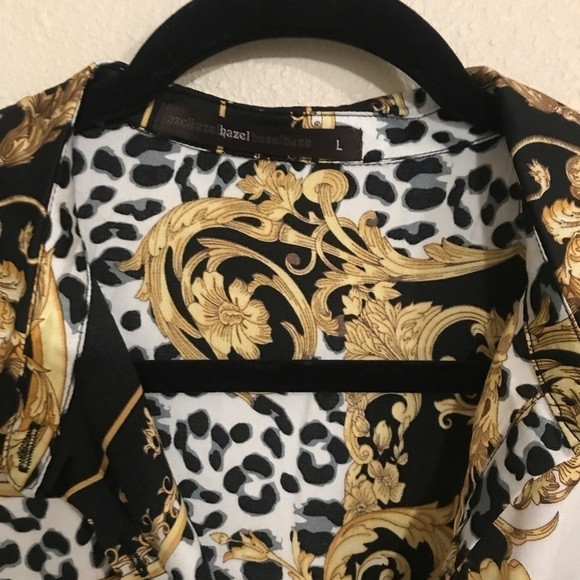 Hazel print midi dress Sleeve A-line pleated front half button lagenlook Sz L - Picture 5 of 6